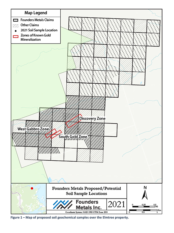 Figure 1 – Map of proposed soil geochemical samples over the Elmtree property