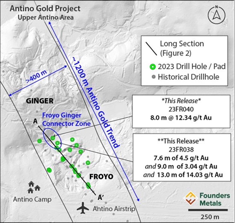 Upper Antino area plan map. Long section line corresponds to Figure 2.